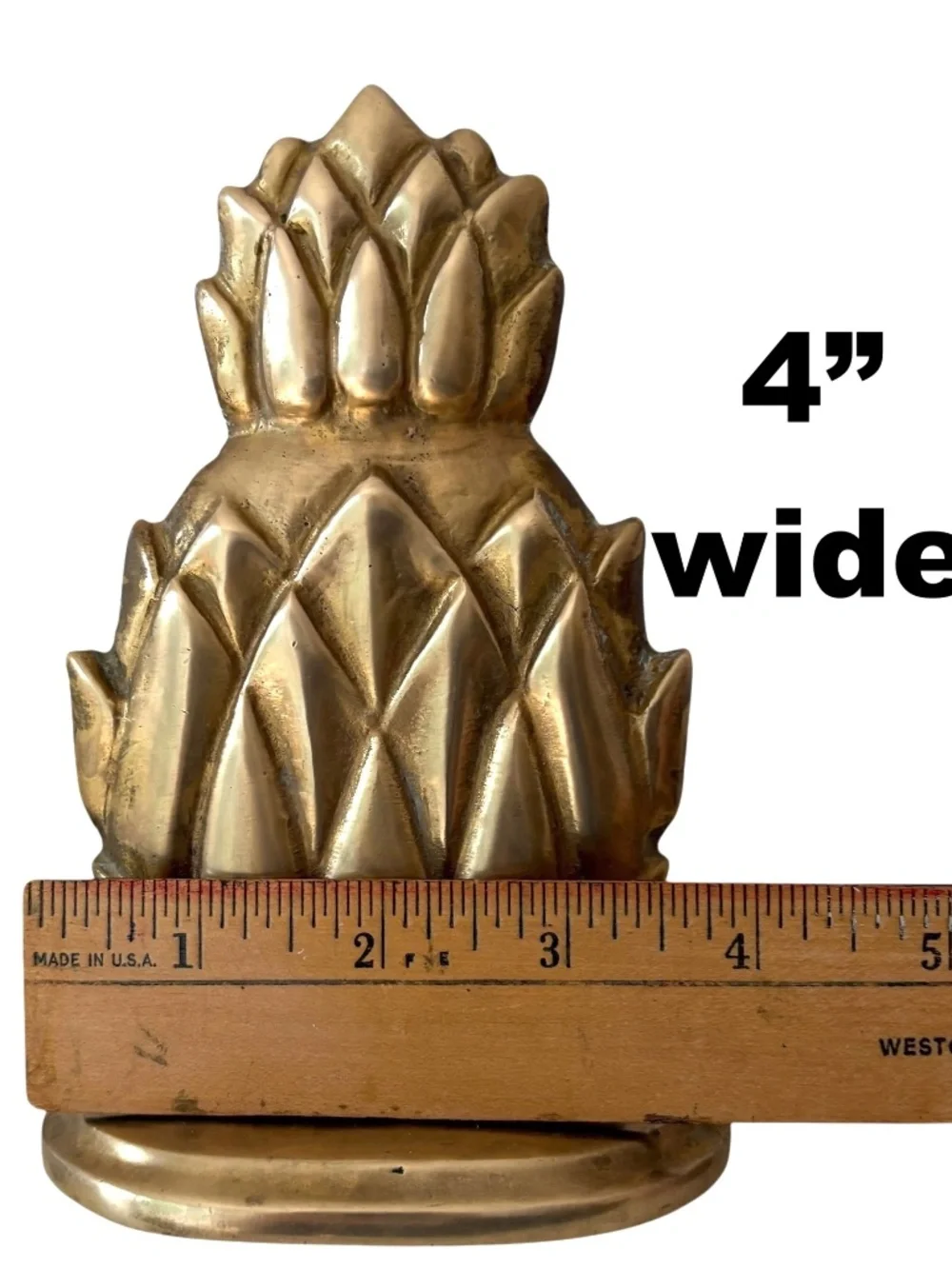 pineapple brass vintage India brass doorstop bookend Palm Beach Regency Newport